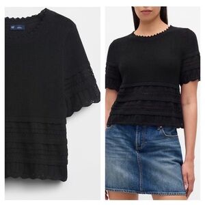 NWT GAP Linen-Blend Pointelle Sweater Crop Top Tee Black XXS 00